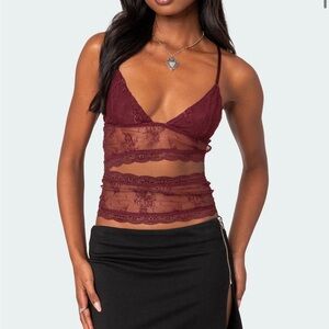 SOLD lace cut out tank top size XSMALL, burgundy color